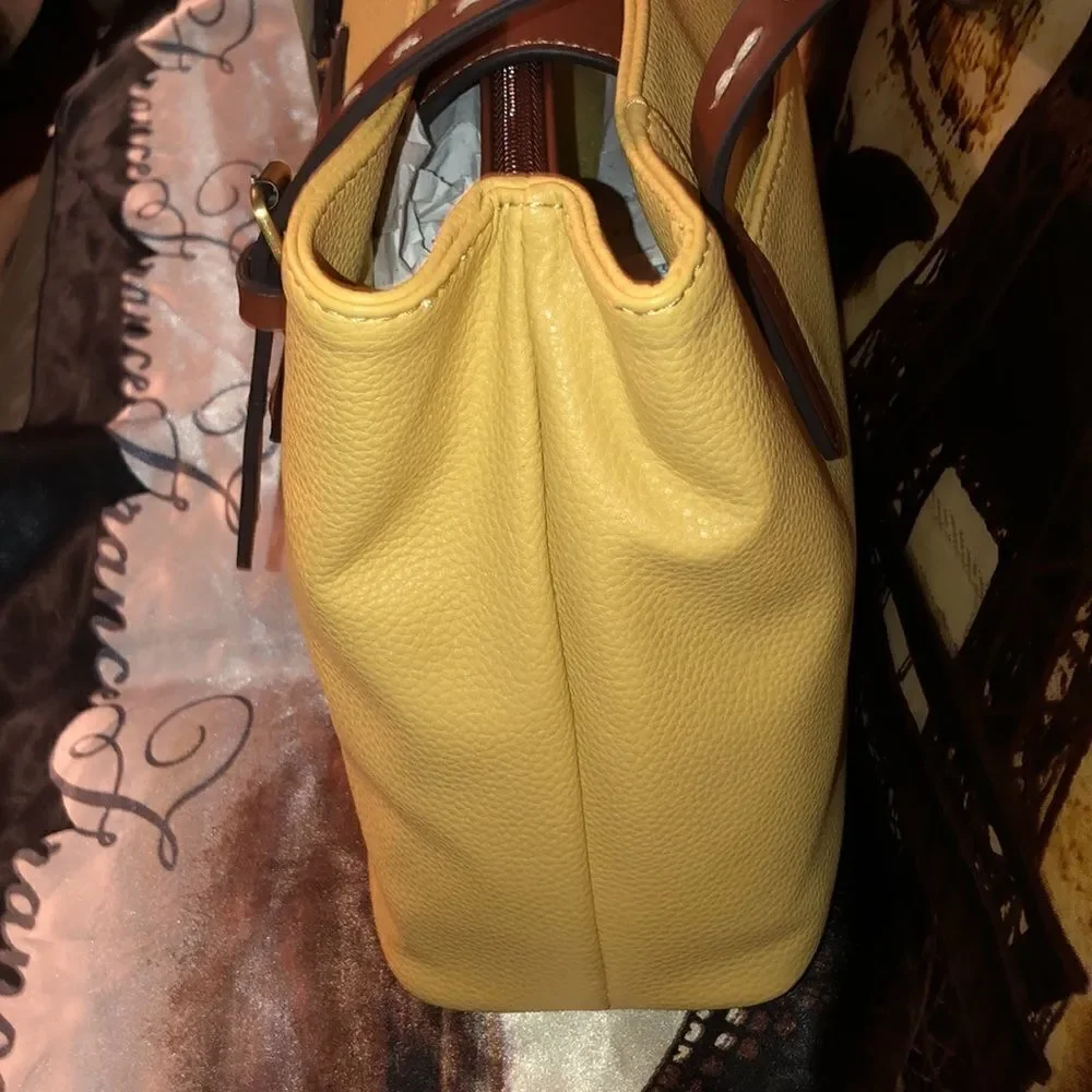 St. John’s Bay Pale Yellow Brown Westport Satchel Tote